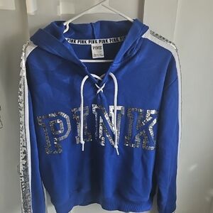 PINK Victoria's Secret Blue Sequin Hoodie Sweater